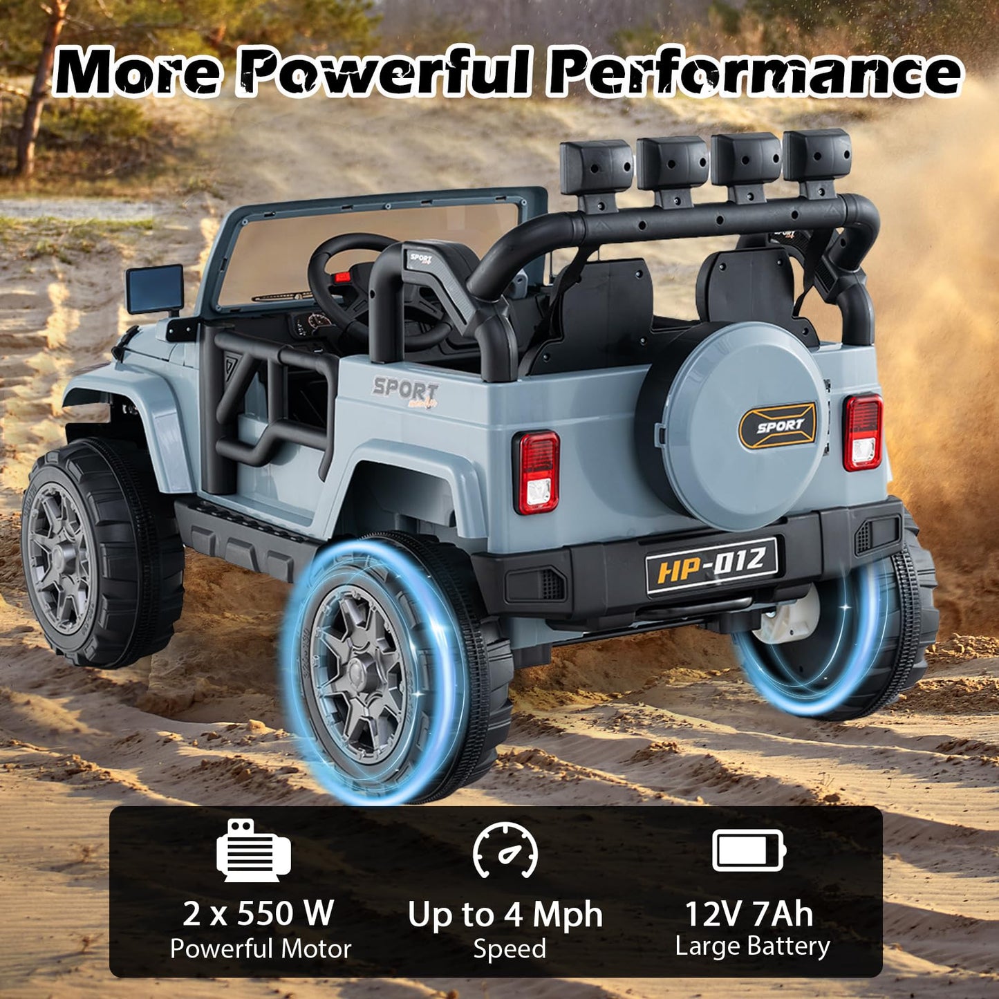 Olakids 2 Seater Ride On Truck, 12V Battery Powered Electric Vehicle For Kids With Remote Control, Power Display, Led Lights, St