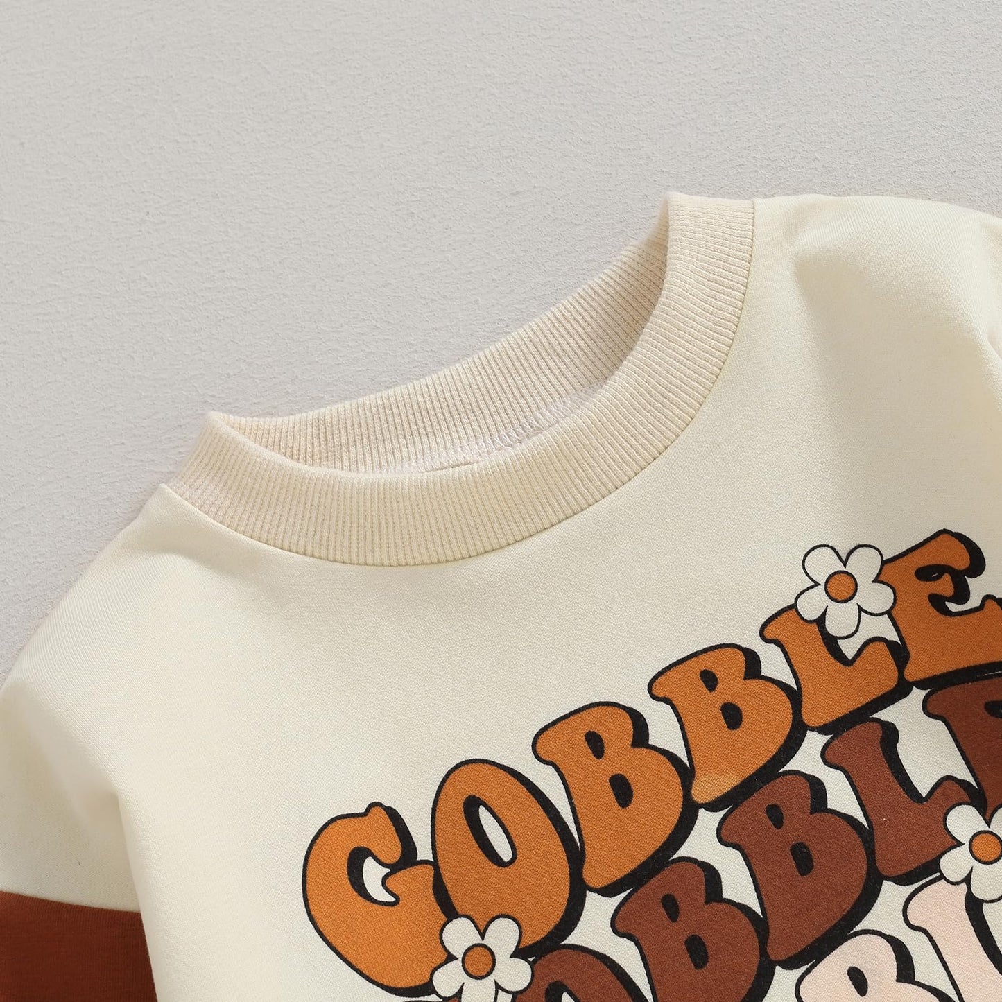 Fybitbo Thanksgiving Baby Girl Boy Outfit Turkey Pullover Sweatshirt Romper Long Sleeve Onesie Cute Fall Clothes (Brown Sleeve Gobble,12-18 Months)