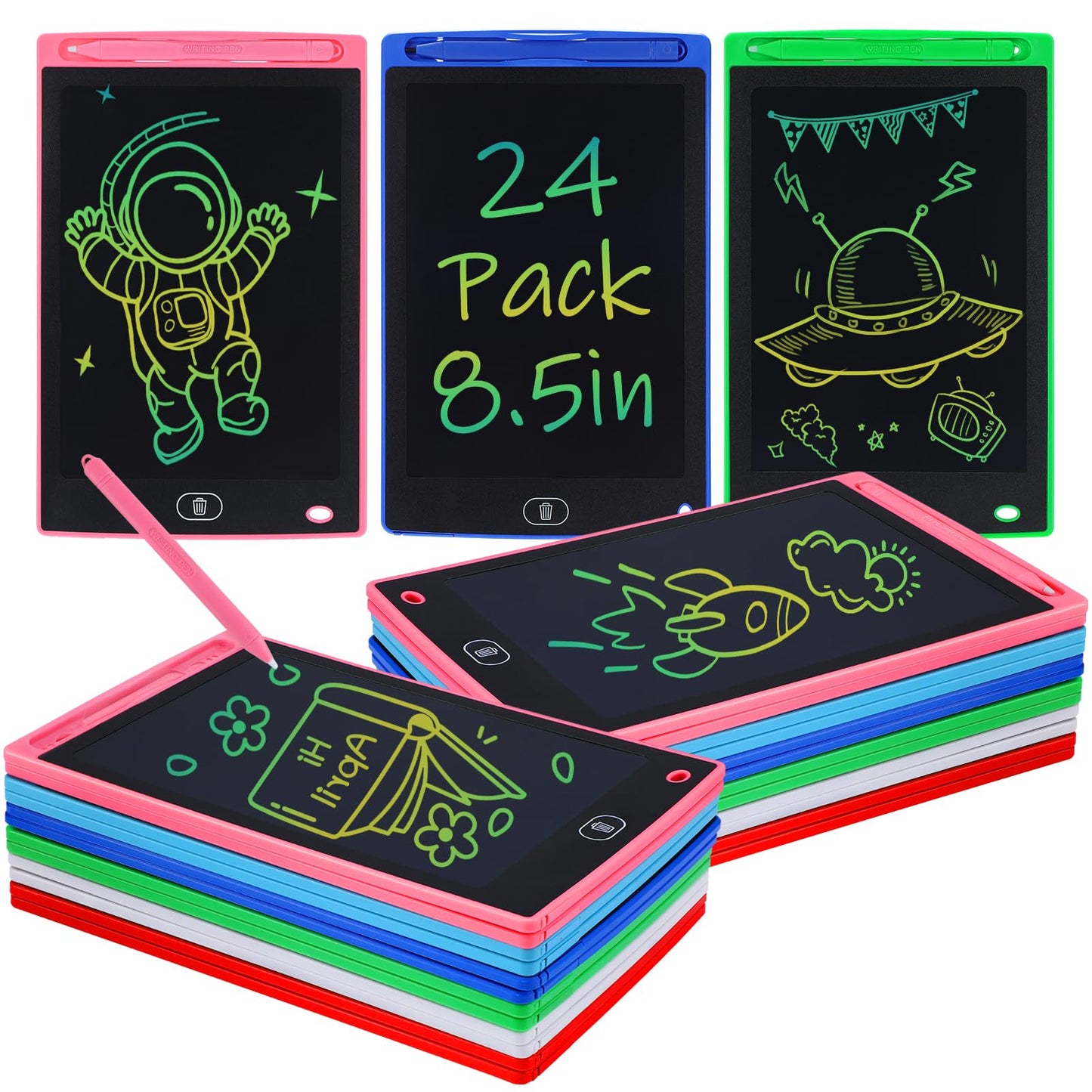LCD Writing Tablet for Kids Party Favors Bulk - 24 Pack 8.5in Colorful Doodle Board, Erasable Drawing Pad for Goodie Bags Stuffe