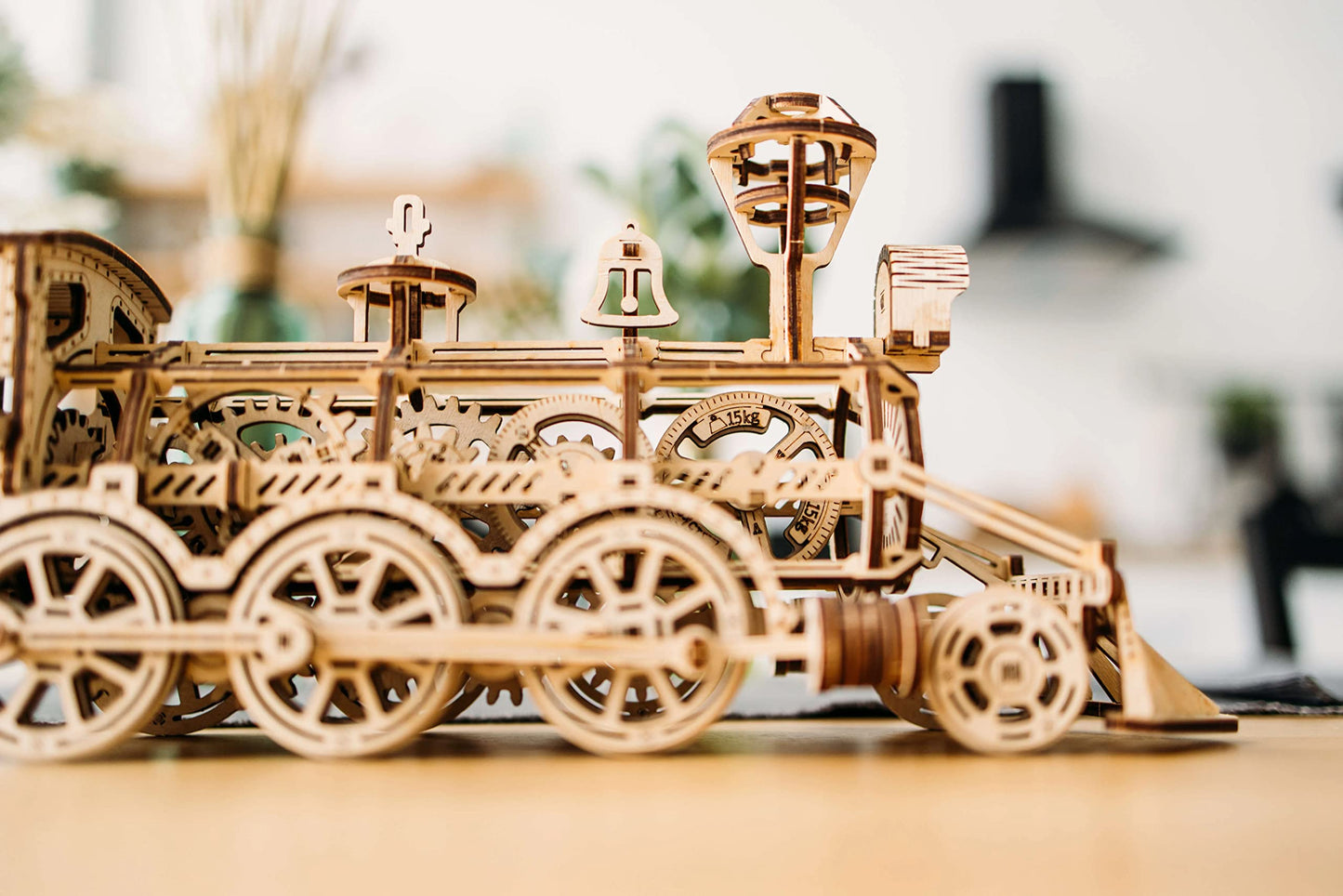 Wood Trick Wooden Toy Train Set With Railway - 34X7'' - Locomotive Train Toy Mechanical Model Kit - 3D Wooden Puzzles For Adults