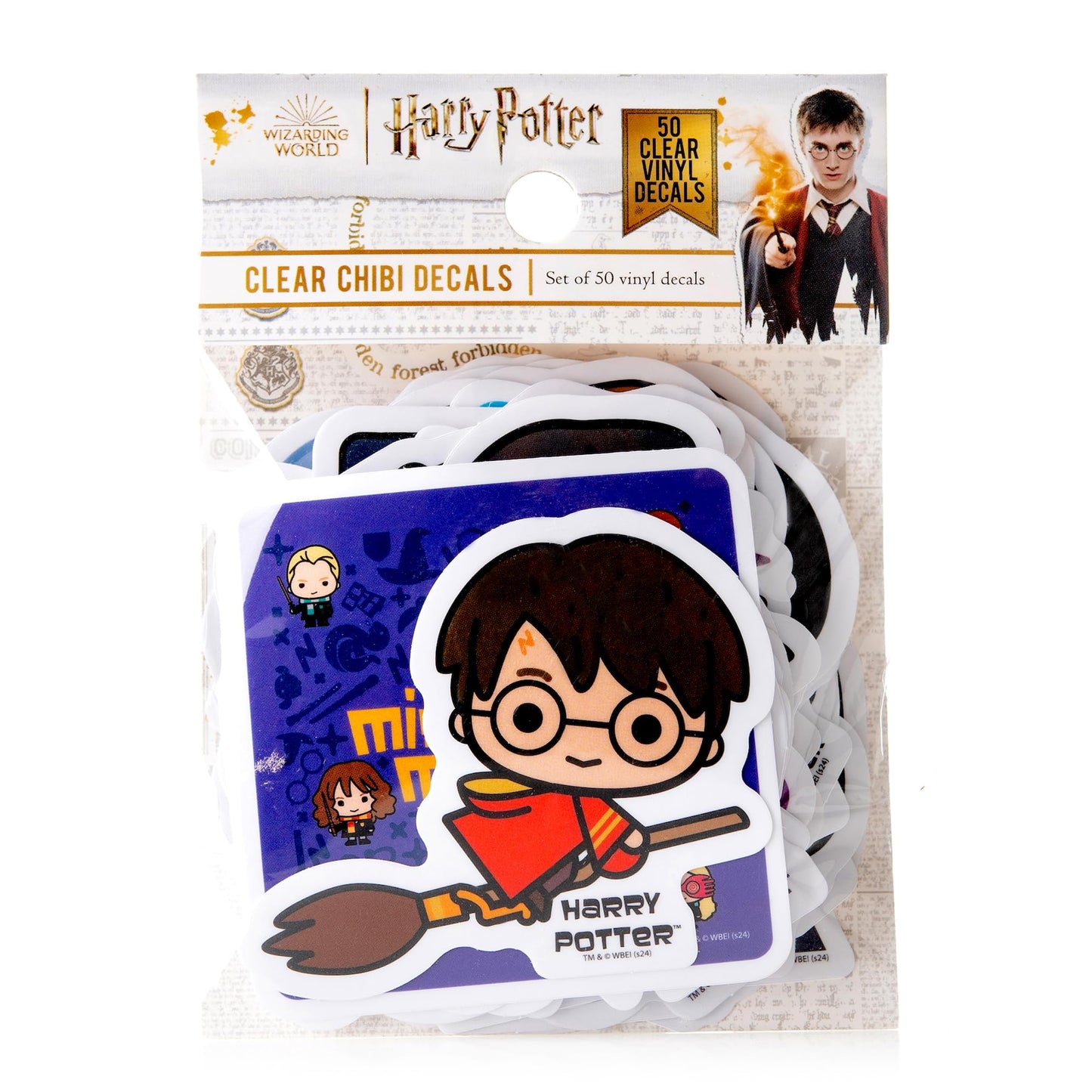 Conquest Journals Harry Potter Chibi Clear Vinyl Decal Stickers, Set Of Unique Sticker Decals, Waterproof, Uv And Scratch Resistant, Great For All Your Gadgets (Transparent, 50-Pack)