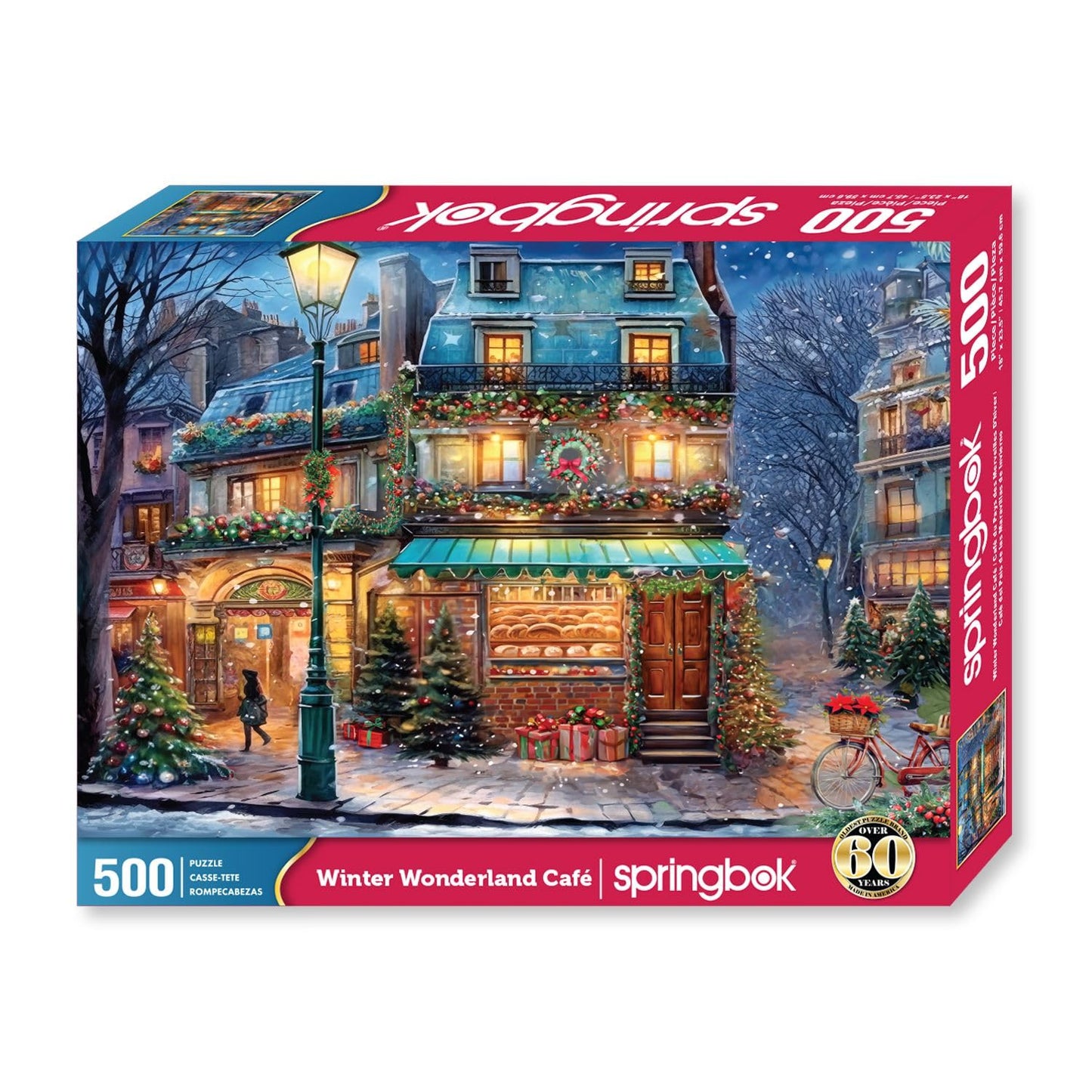 Springbok 500 Piece Jigsaw Puzzle - Winter Wonderland Cafe Scene, Cardboard, Model 34-01698