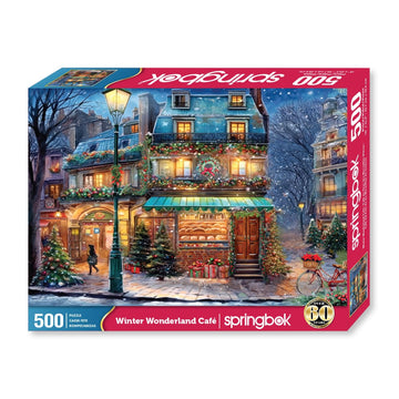 Springbok 500 Piece Jigsaw Puzzle - Winter Wonderland Cafe Scene, Cardboard, Model 34-01698