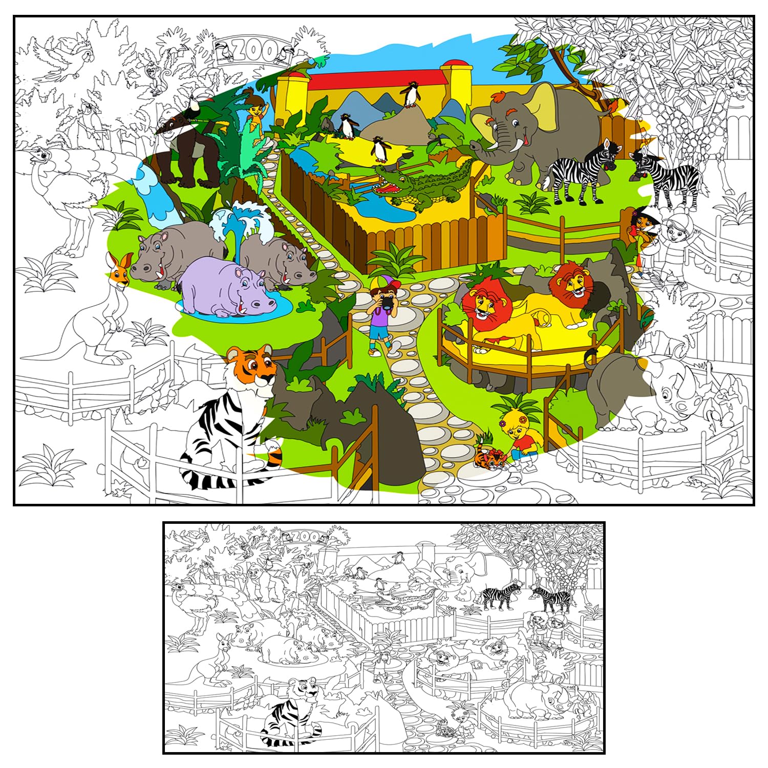 ALEX Art - Zoo Animals Giant Coloring Poster, 38.5x26.7 inches, Art Craft Kit for Kids Ages 4-12