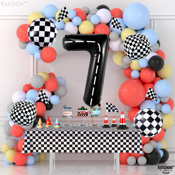 Katchon, Giant Checkered Number 7 Balloon - 40 Inch | 7Th Birthday Balloon For 7Th Birthday Decorations | 7 Balloons For Birthday | Seven Balloon Number | 7 Year Old Balloon For 7 Year Decorations