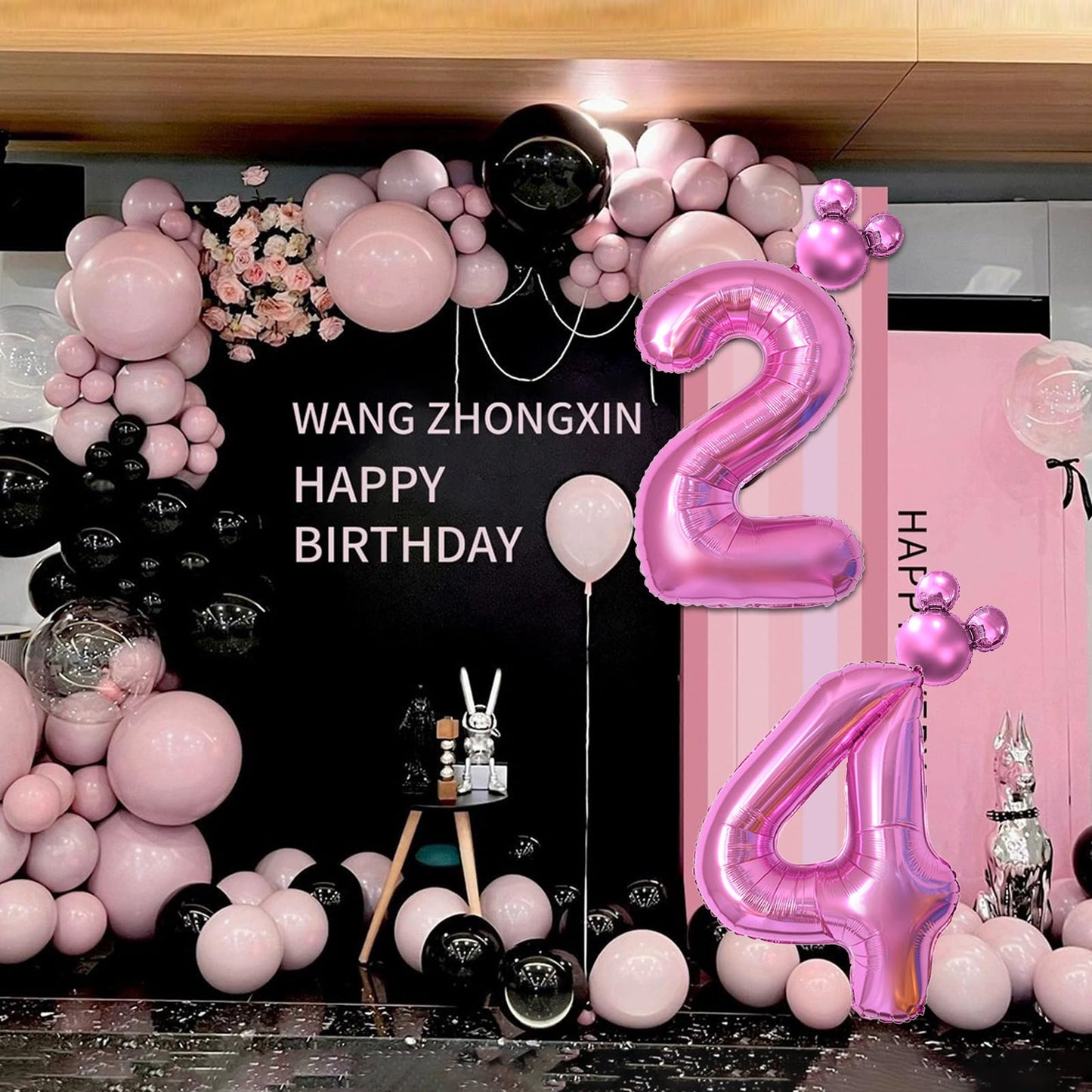 40 Inch Hot Pink Number 6 Balloon & Mini Mouse Head Balloon, 6Th Birthday Party Decoration Balloons, Cartoon Mouse Birthday Part