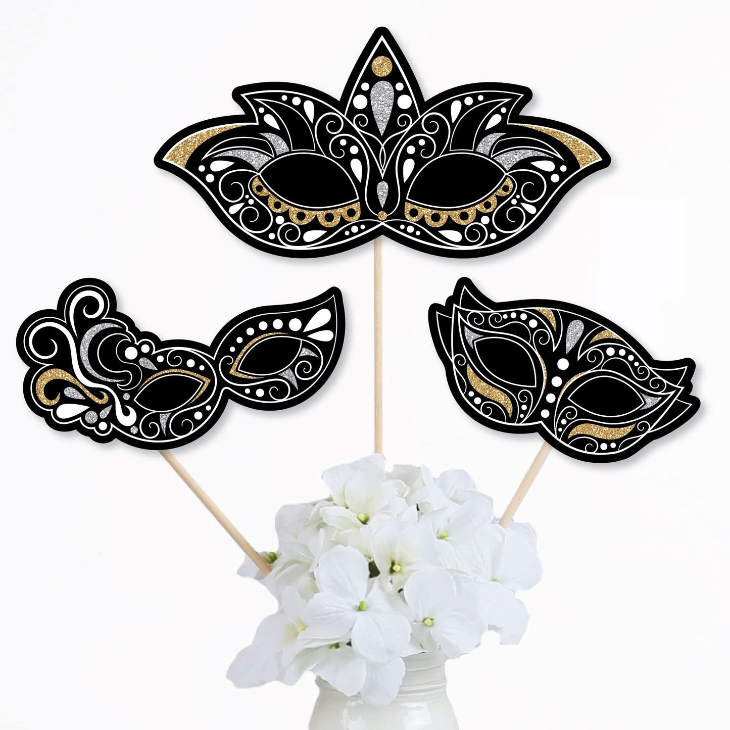 Big Dot of Happiness Masquerade  Venetian Mask Party Centerpiece Sticks  Table Toppers  Set of 15