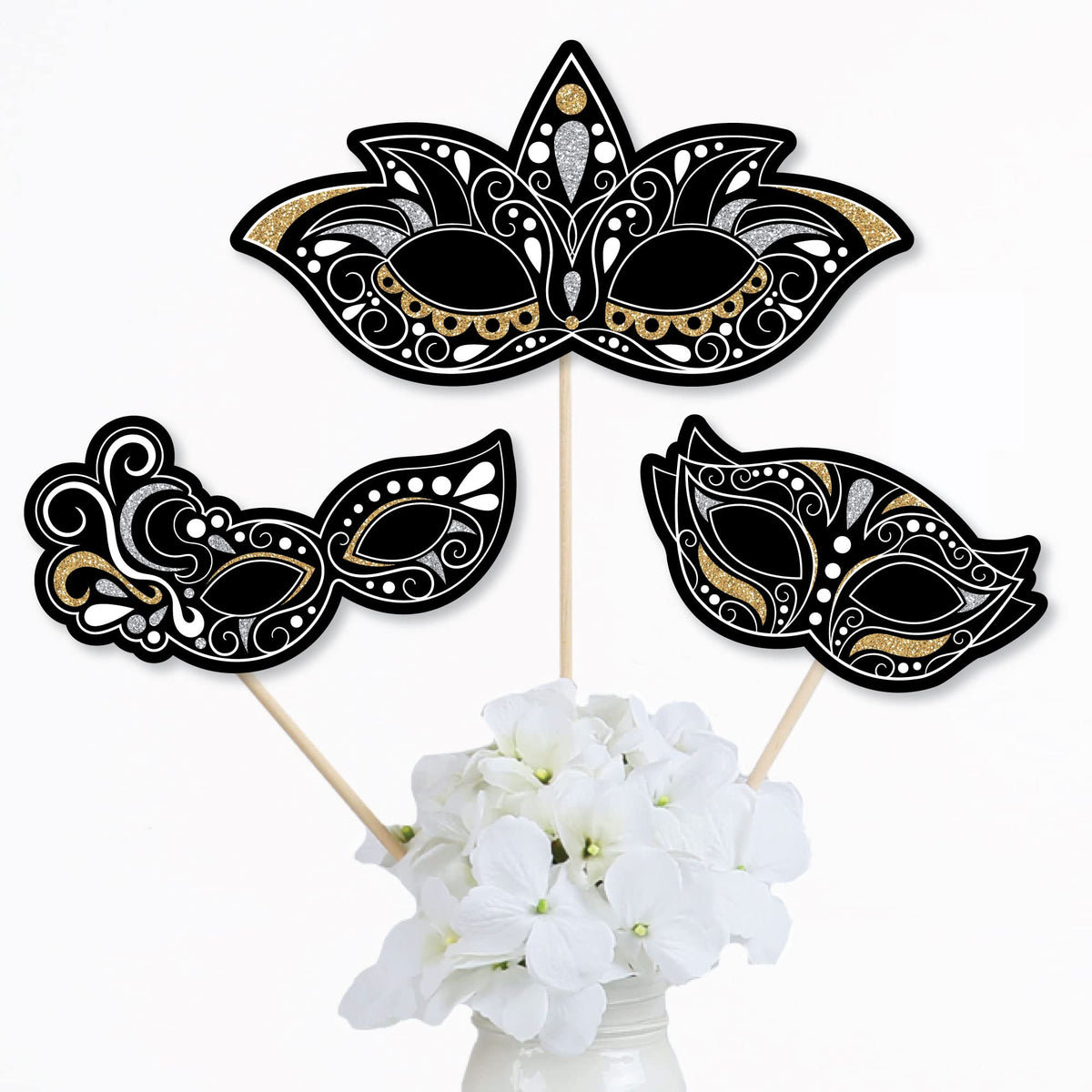 Big Dot of Happiness Masquerade  Venetian Mask Party Centerpiece Sticks  Table Toppers  Set of 15