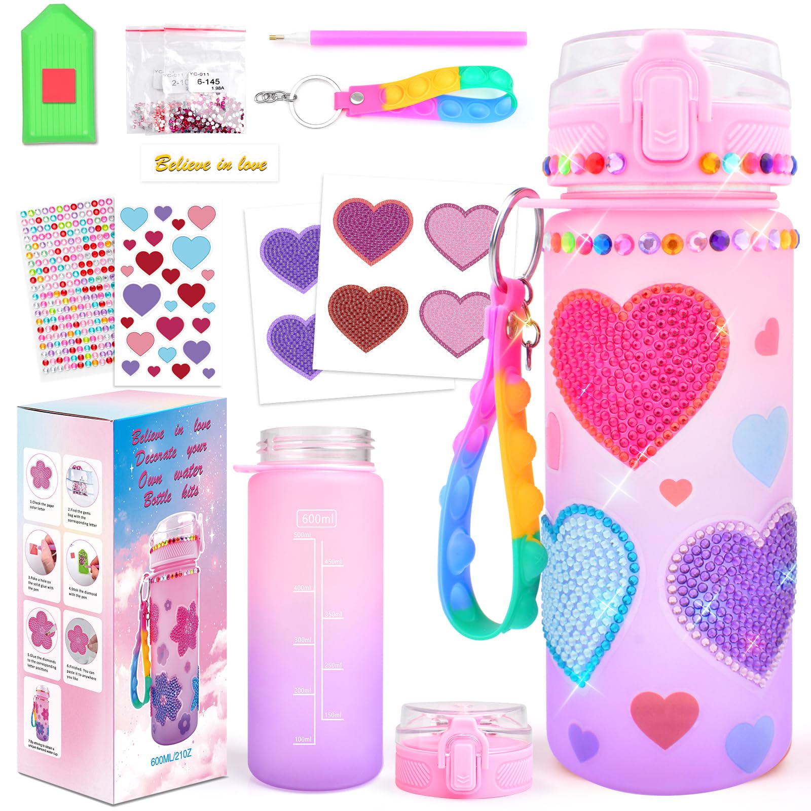 ASIOWELY Decorate Your Own Water Bottle Kits for Girls Age 4-12, Herat Diamond Painting Art and Crafts for Boys Age 4-6-8-10, Fu