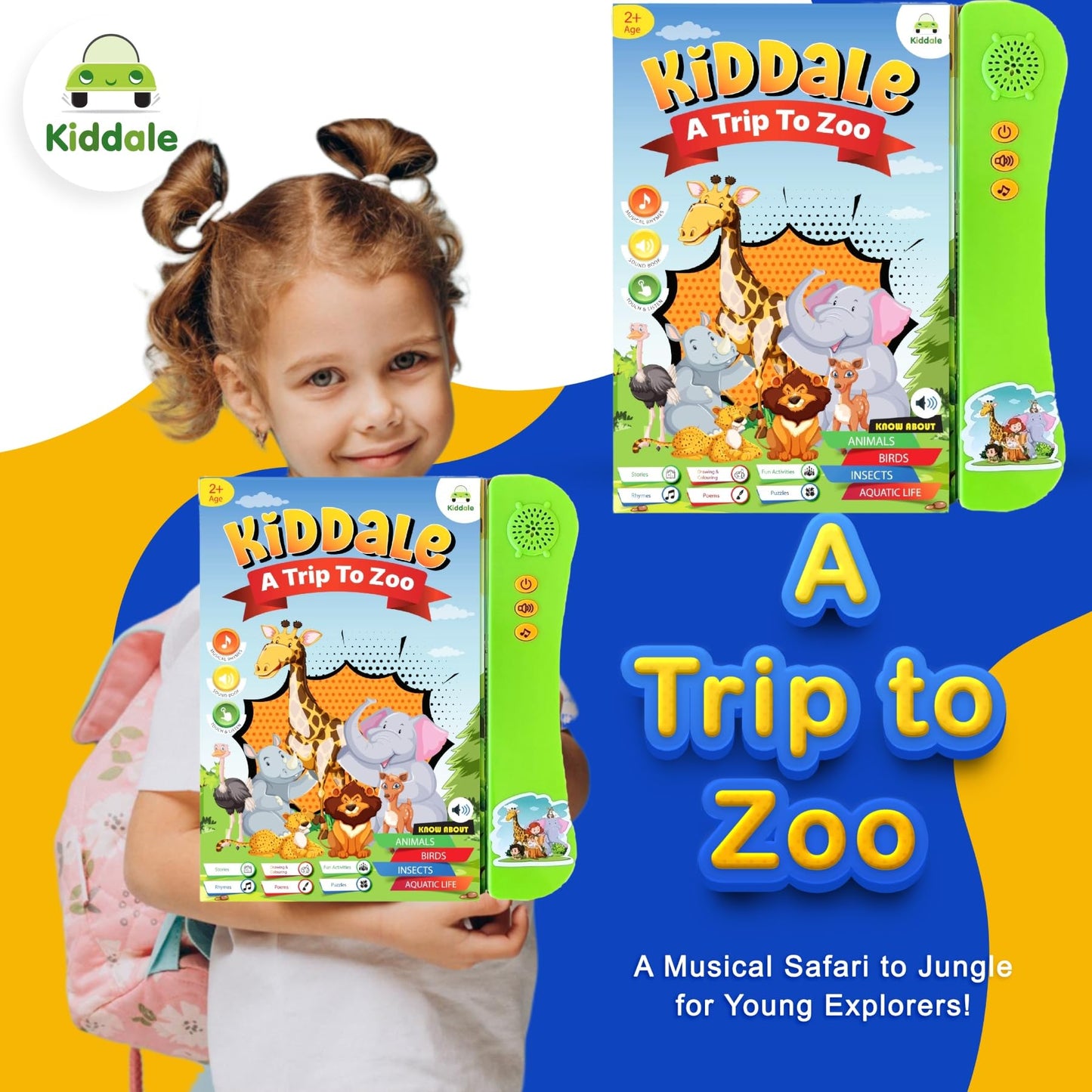 Kiddale Smart Animal Sounds Book| Wild, Farm, Ocean, Birds, Insects And Animals Young Ones| Interactive, Musical, Intelligent, T