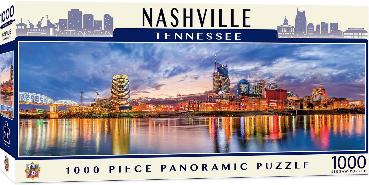 Masterpieces - 1000 Piece Jigsaw Puzzle, Nashville Skyline Panoramic, Fun For Adults, Family, Kids 13'X39