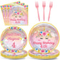 96PCS Four Ever Magical Party Paper Plates and Napkins Unicorn 4th Birthday Party Decor Rainbow Unicorn Plates 4 Year Old Tablew