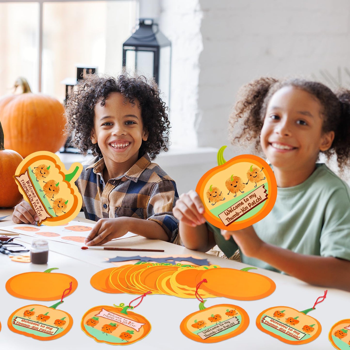 Lineshading 30 Sets Pumpkin Thumbprint Patch Craft for Kids Create Your Own Thanksgiving Pumpkins Welcome to My Thumb-Kin Patch