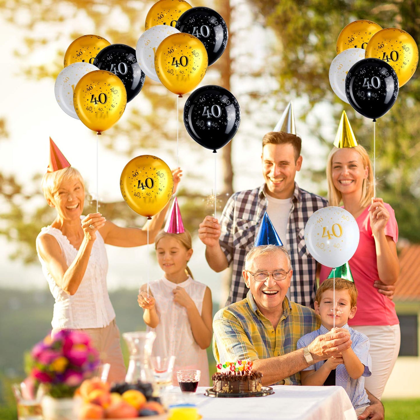 Blulu 45 Piece 12 Inch Birthday Party Latex Balloons Anniversary Decoration White Gold Black Theme Balloon For Birthday Party Supplies Indoor Outdoor Decor(40Th)
