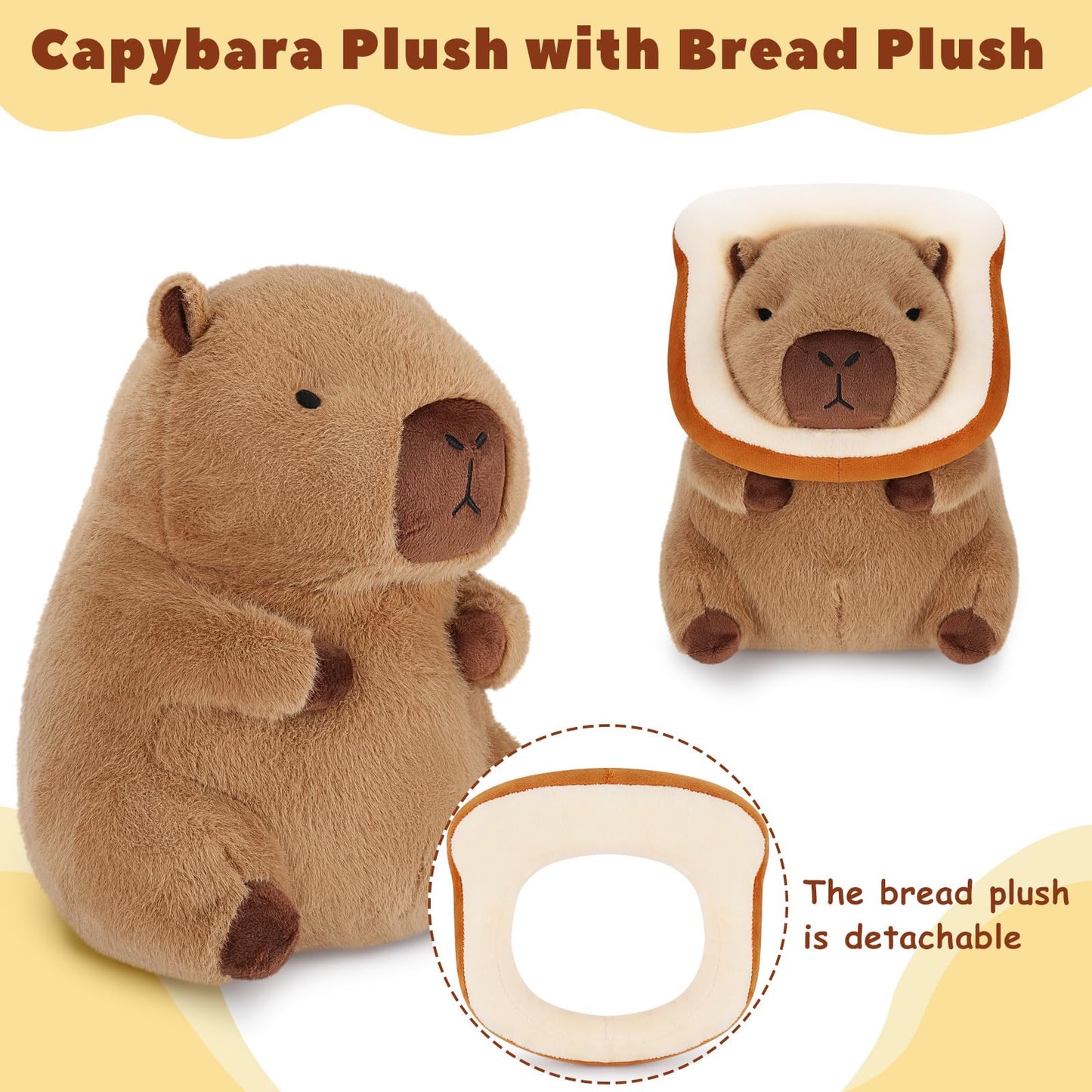 Achwishap Capybara Plush,Cute Plushies Capybara Stuffed Animal,Soft Capybara Plush Toys,Kawaii Plush Stuffed Toys With Wearable Bread Plushies Gifts For Kids Adults Birthday(Capybara Bread,12”)