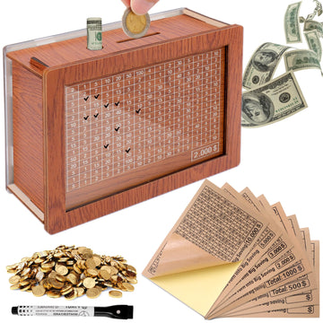 Aiersa Cash Vault Wooden Money Saving Box, Cash Savings Box For 10000 5000 3000 2000 1000 500 Money Saving Challenge,Piggy Money