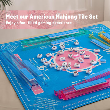 Kyerlish American Mahjong Tile Set with Pink Printed Carrying Bag  166 enhanced Tiles  4 All-in-One Color Racks/Pushers  Mah Jongg Sets  Mahjong Game Set for Travel  Christmas  Birthday Gifts