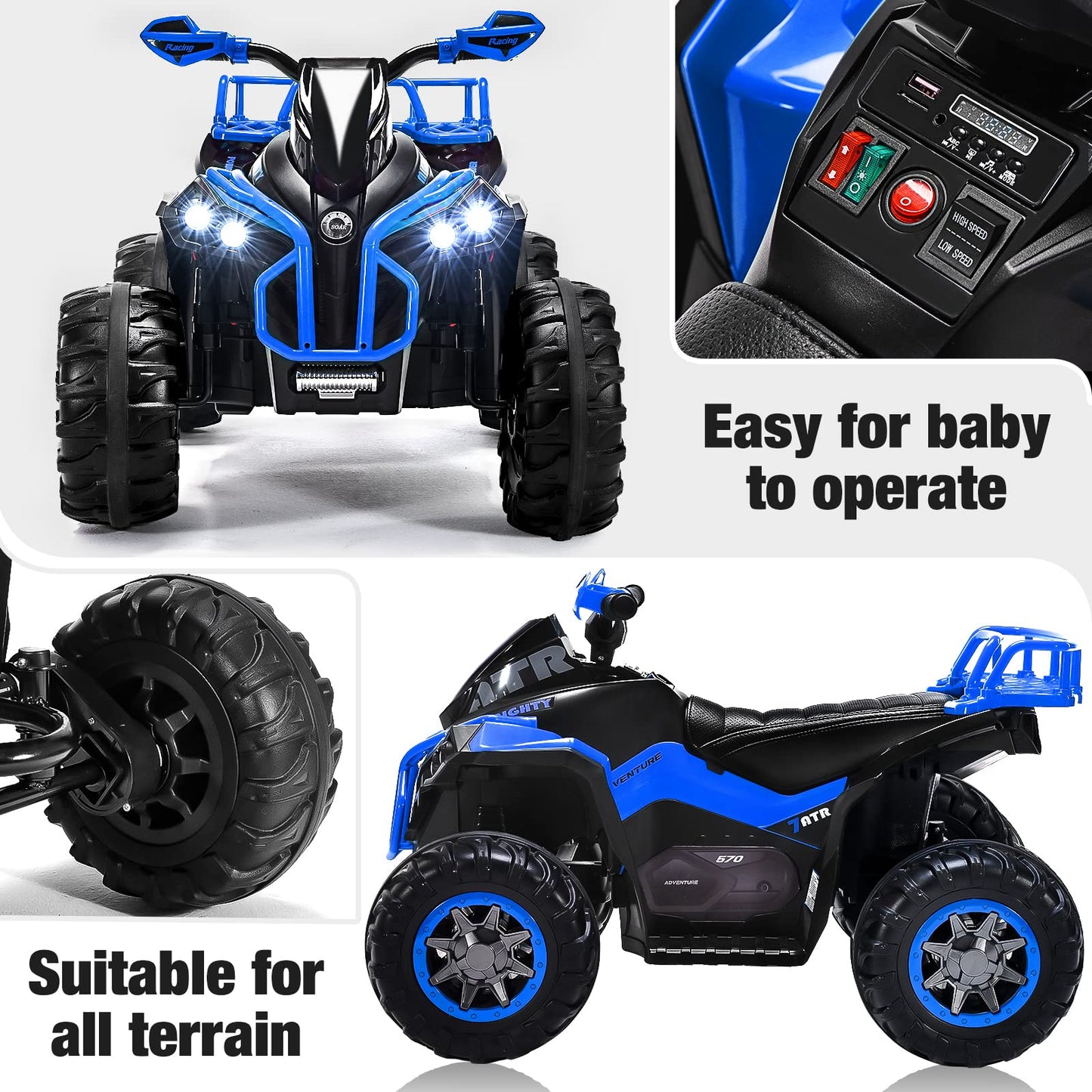 Soar Remote Control Four Wheeler for - Electirc Toddler 4 Wheeler for 3-6, Ride on ATV 12v Battery Powered, Kids Quad with LED L