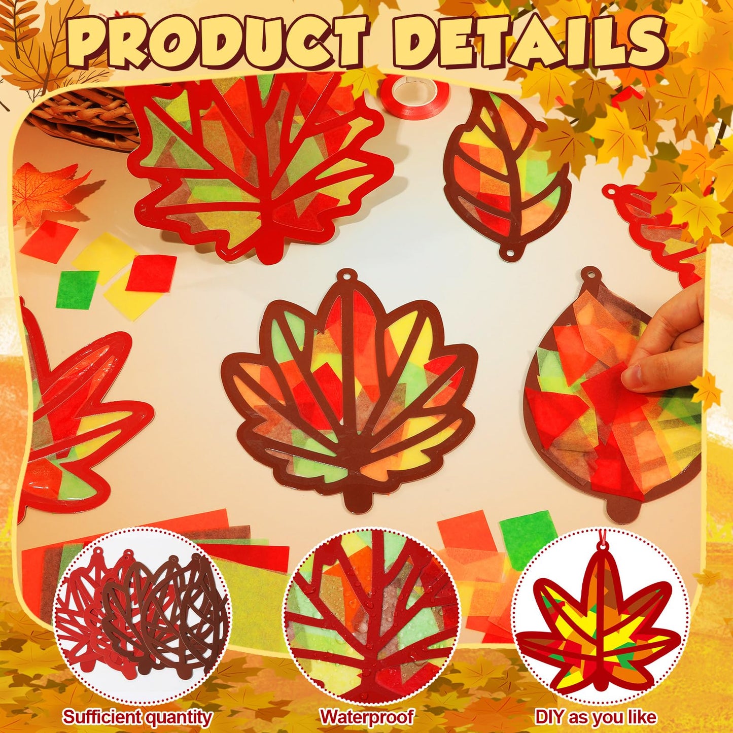 36 Set Fall Maple Leaves Suncatchers Crafts for Kids DIY Autumn Window Tissue Paper Crafts Kit Thanksgiving Maple Hanging Decor