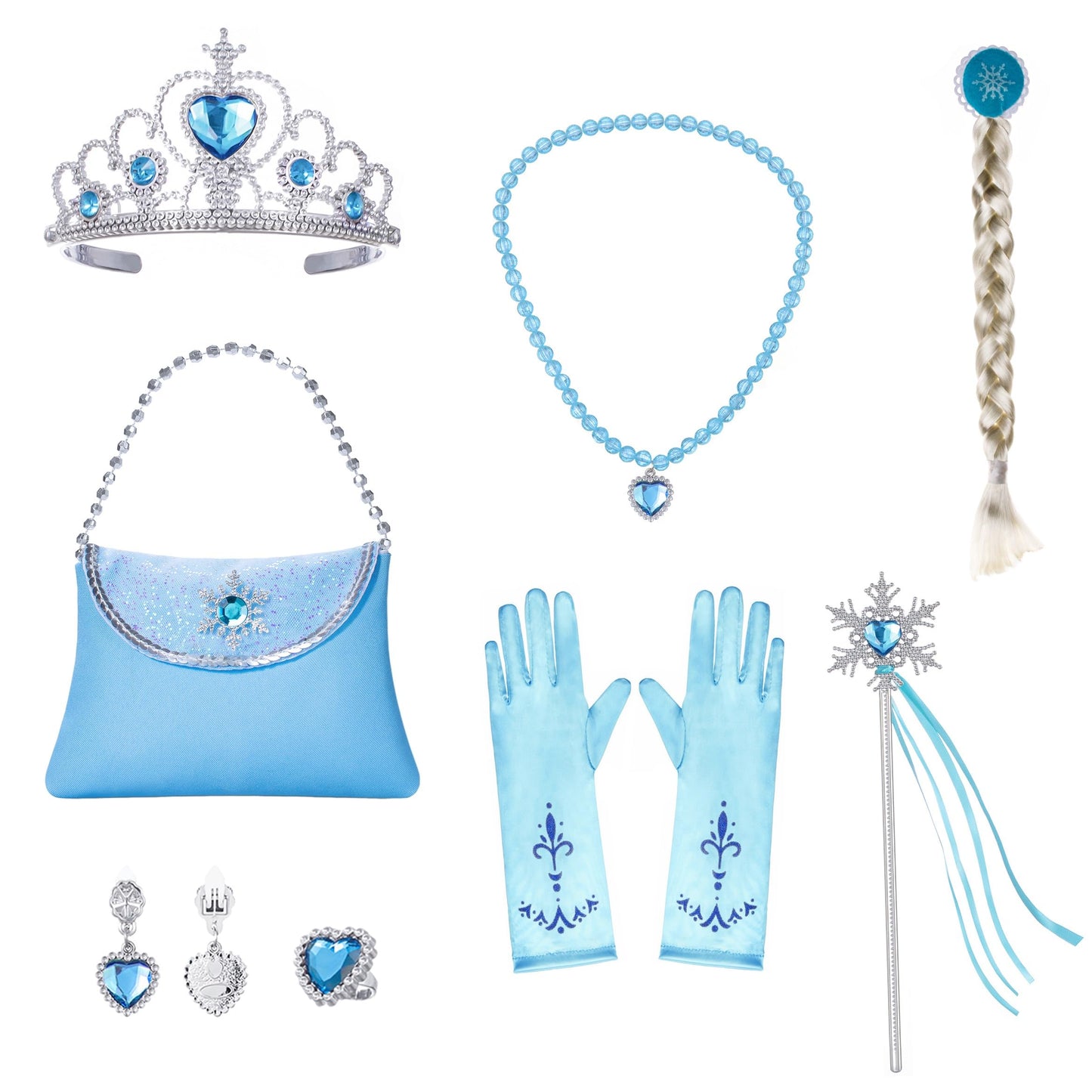 Topney Blue Princess Costumes For Little Girls Birthday Party Dress Up With Handbag Wig,Crown,Mace,Gloves Accessories 6-7 Years