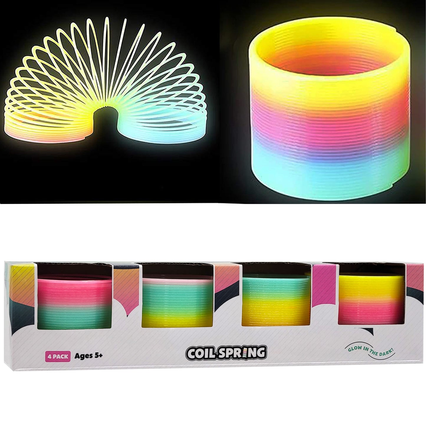 The Dreidel Company Plastic Coil Spring, Glow-In-The-Dark Magic Rainbow Slingy, Party Favor, Birthday Bag Filler, Stocking Stuff
