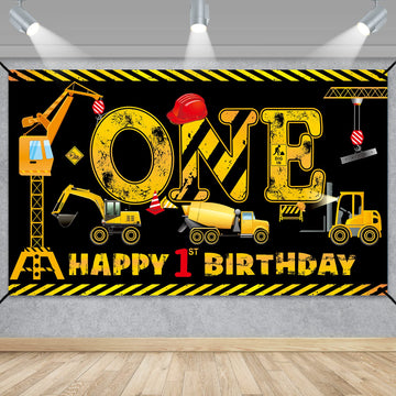 Construction 1St Birthday Banner Decorations For Boys Kids, Dump Truck Construction Theme One Birthday Party Supplies, Excavator