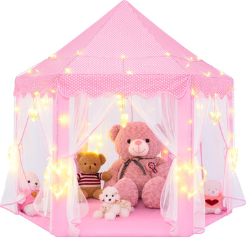 Evoionos Princess Tent For Girls, Kids Tent Indoor, Girls Tent With Large Love Lights, Pink Play Tent For Toddlers, Princess Cas