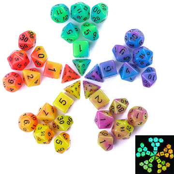 Poludie 5 Sets Glow in The Dark DND Dice, 35Pcs Luminous Polyhedral Dice Set with 1 Leather Dice Bag, Glowing D&D Dice for Dunge