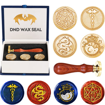 DND Wax Seal Stamp, Ideal Gift for Dungeons and Dragons/D&D Envelope Scroll. Fantasy Wax Seal Kit with Dragon/D20 Dice/Magic Pot