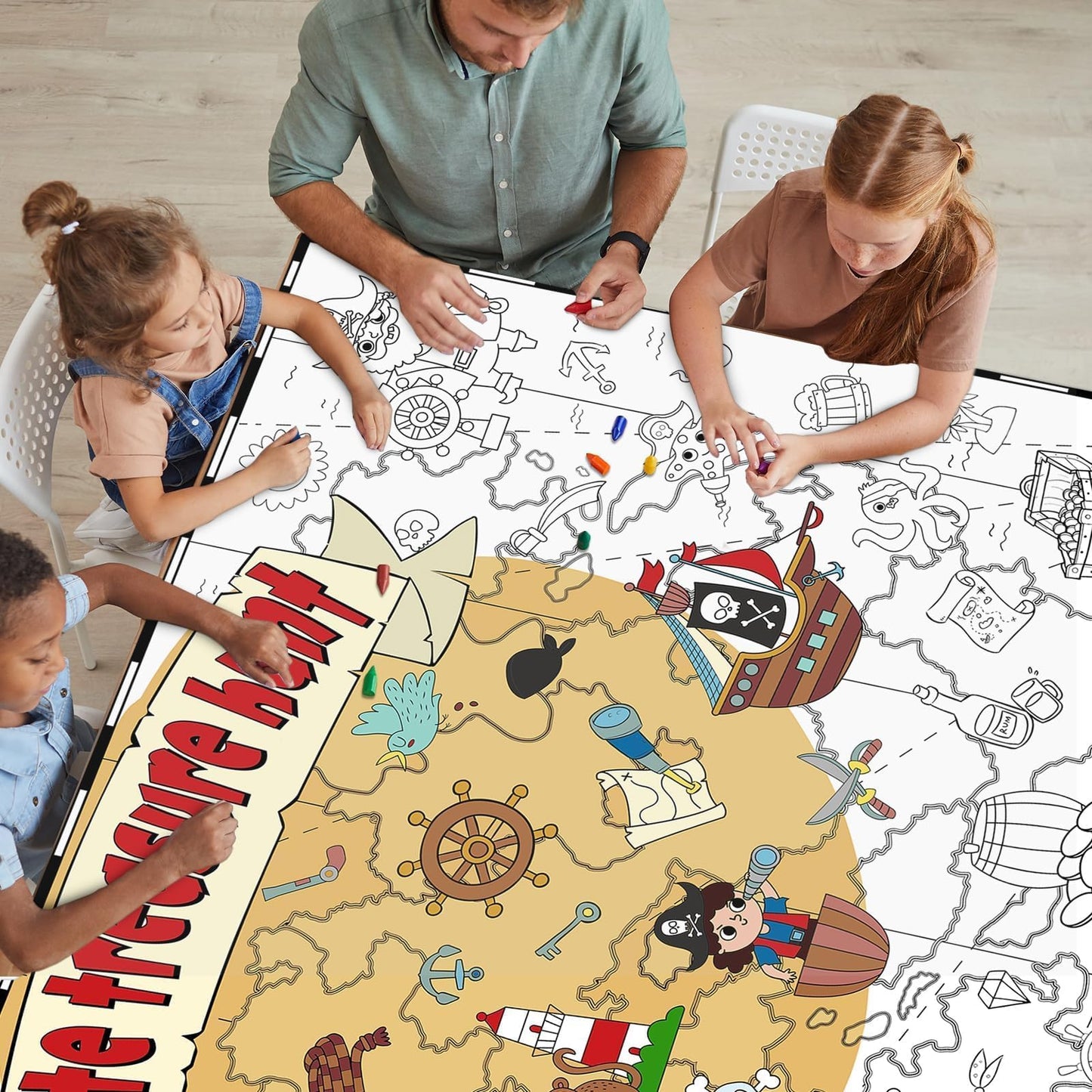 Naozinebi Pirate Coloring Poster For Kids Giant Coloring Poster Large Treasure Hunt Coloring Tablecloth Jumbo Coloring Books For