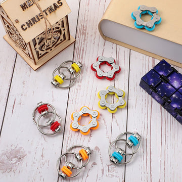 Hicarer 8 Pieces Fidget Toys Set Includes 4 Flippy Roller Chain And 4 Six Roller Bike Chain Toys For Adults And Teenagers In Learning Help (Red, Sky Blue, Yellow, Orange)