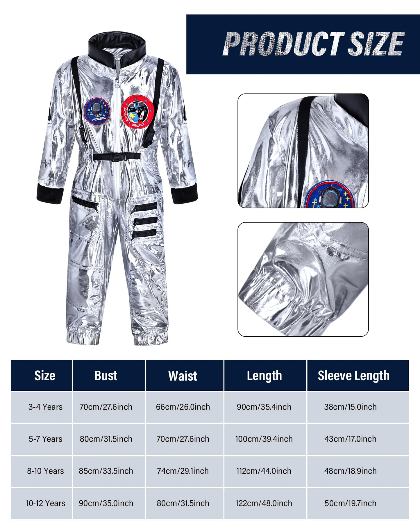 Cuffbow 4 Pcs Astronaut Costume Kids For Halloween, Space Helmet Jumpsuit Gloves Shoe Covers Set For Child Teen Boys(Silver,8-10