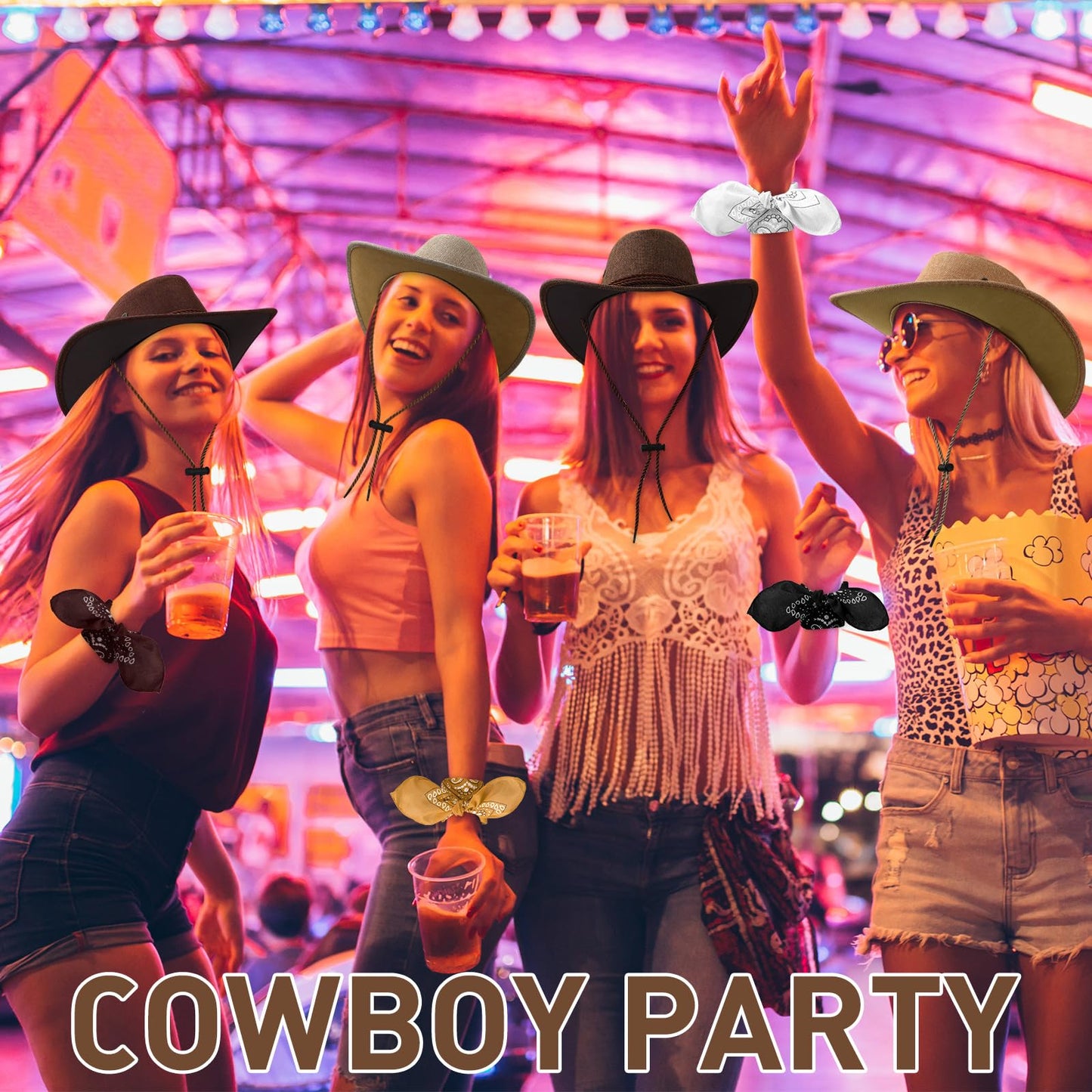 Zhanmai 12 Pcs Cowboy Hat and Bandana Cowboy Cowgirl Hats Bulk Western Party Costume Halloween Accessory (Brown Series,Hamp)