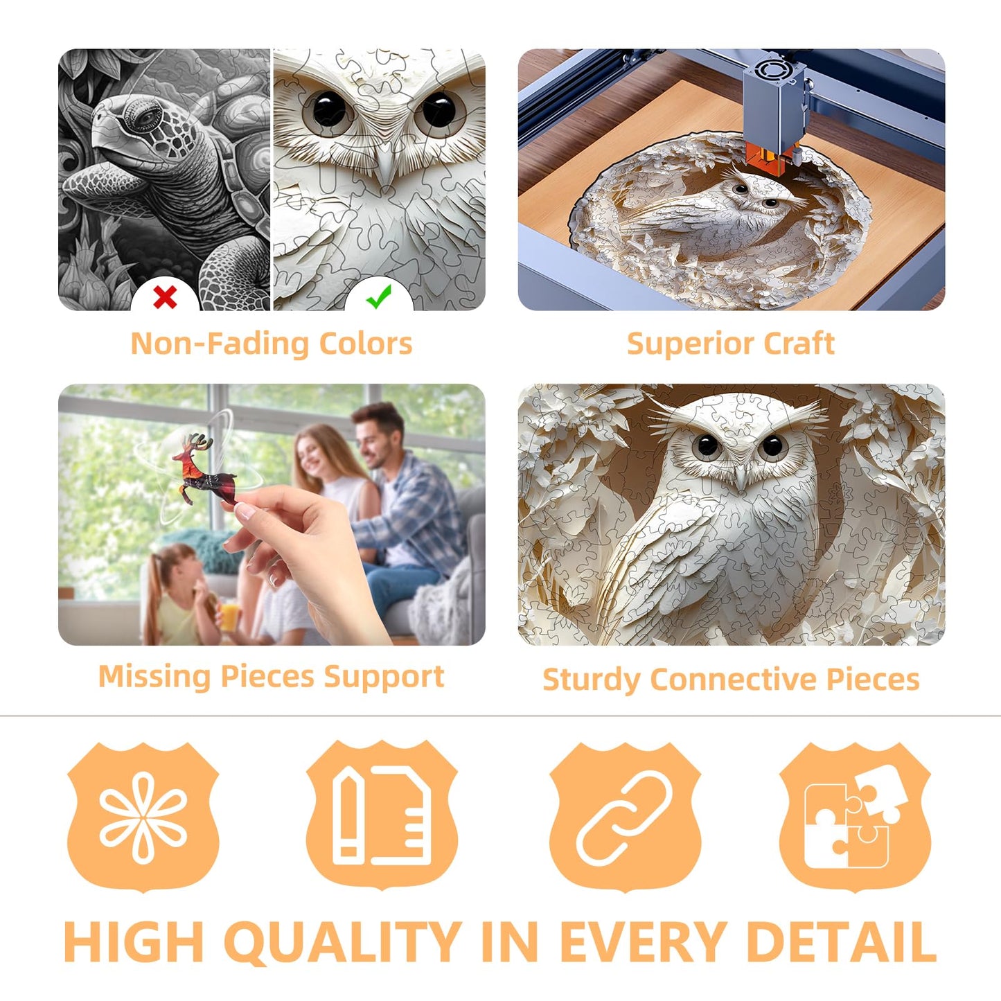 Wooden Puzzles for mature-themeds  Flat Puzzle with 3D Visual Effect  Paper Carved Owl Puzzle  Wooden Jigsaw Puzzles for mature-themed  Unique Shape Wood Puzzles mature-themed  Wall Art Canvas Puzzle (L-13.4*13.1in-290pcs)