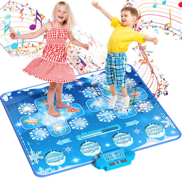 Joyvalley Kids Dance Mat Toys - 2-Player Dance Pad Gifts For Girls Boys Toddlers 3 4 5 6 7 8 9 + Year Old Electronic Dancing Mat Floor Games Toy With Music Light Christmas Birthday Gift (Frozen Blue)