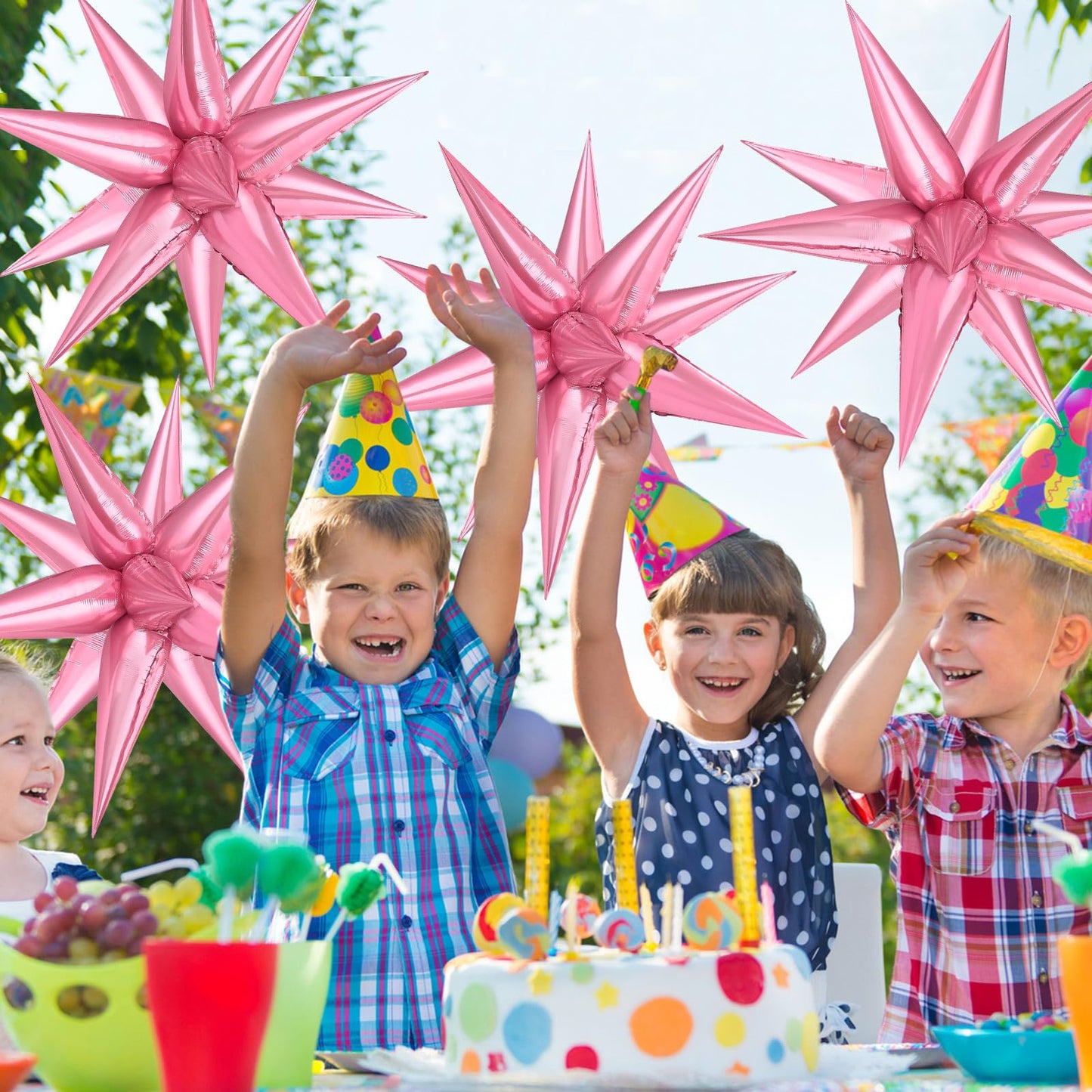 72 Pcs Pearl Pink Star Balloons - 26 Inch Explosion Starburst Foil Cone Balloons, 12 Point Large Balloons For Wedding Birthday B