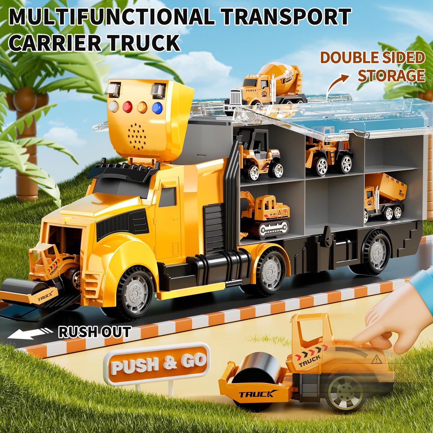 NIPLOOOW Construction Trucks Toy Set with Play Mat, Carrier Truck Play Vehicles Set for 3 4 5 6 Years Old Boys Kids, Die-Cast Ca