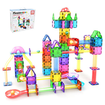Picassotiles 70 Pcs Marble Run Maze Race Track Magnetic Tiles Magnet Building Block Educational Construction Toy Playset Stem Learning Kit Child Brain Development Hand Eye Coordination Training Ptg70