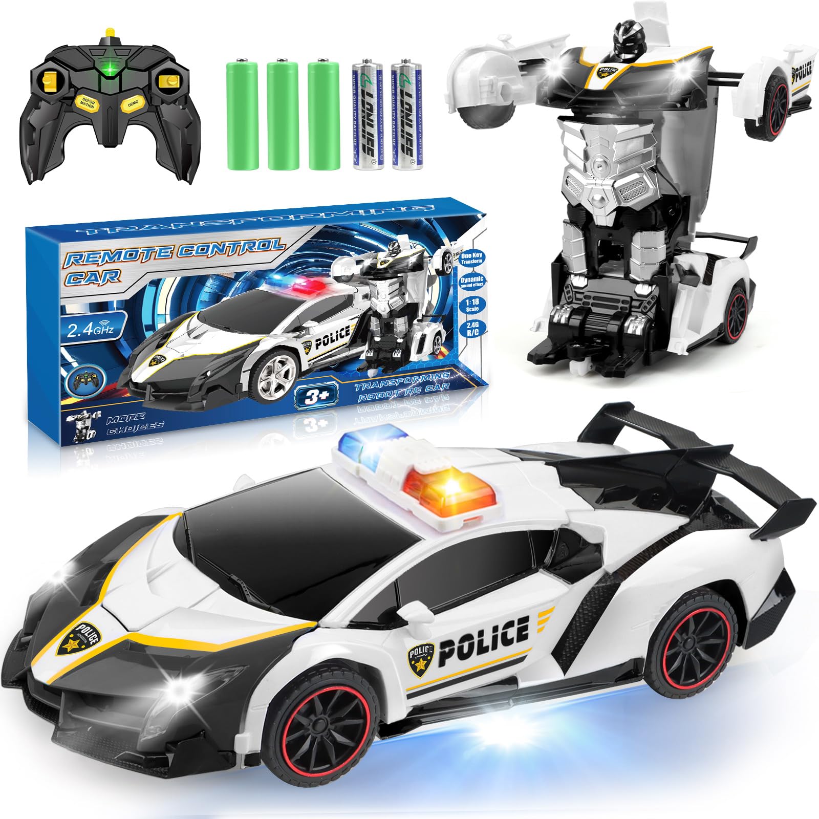 YOTOY Remote Control Car Toy for Kids 4 5 6 7 8, Transform Police RC Cars Toy, Robot Car, Birthday Gift for Kids Toys Age 4 5 6 
