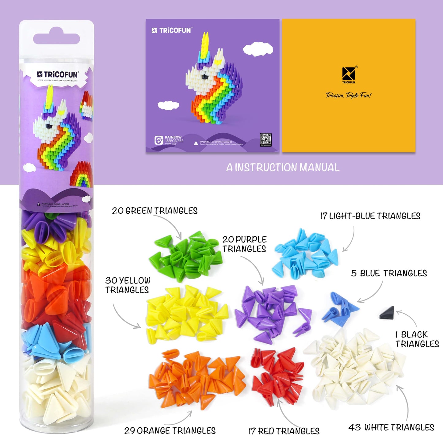 Tricofun 3D Soft Interlocking Forest Animal Building Blocks, Stem Toys For Kids Aged 6 Years (1009-Unicorn)