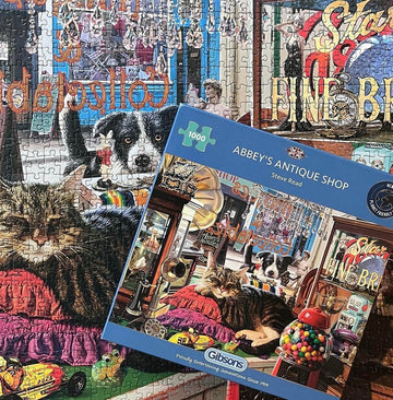 Abbeys Antique Shop | 1000 Piece Jigsaw Puzzle | Nostalgic Vintage Cat Dog Puzzle | Sustainable Jigsaw Puzzle For Adults | Premi