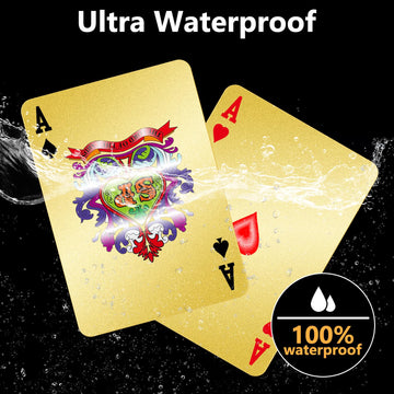 BIERDORF Waterproof Plastic Playing Cards - Durable Cool Deck of Cards - Standard Index Professional enhanced game-style Cards - Vintage game-style Themed Card Games for Families or mature-themeds - Gold Diamond Style