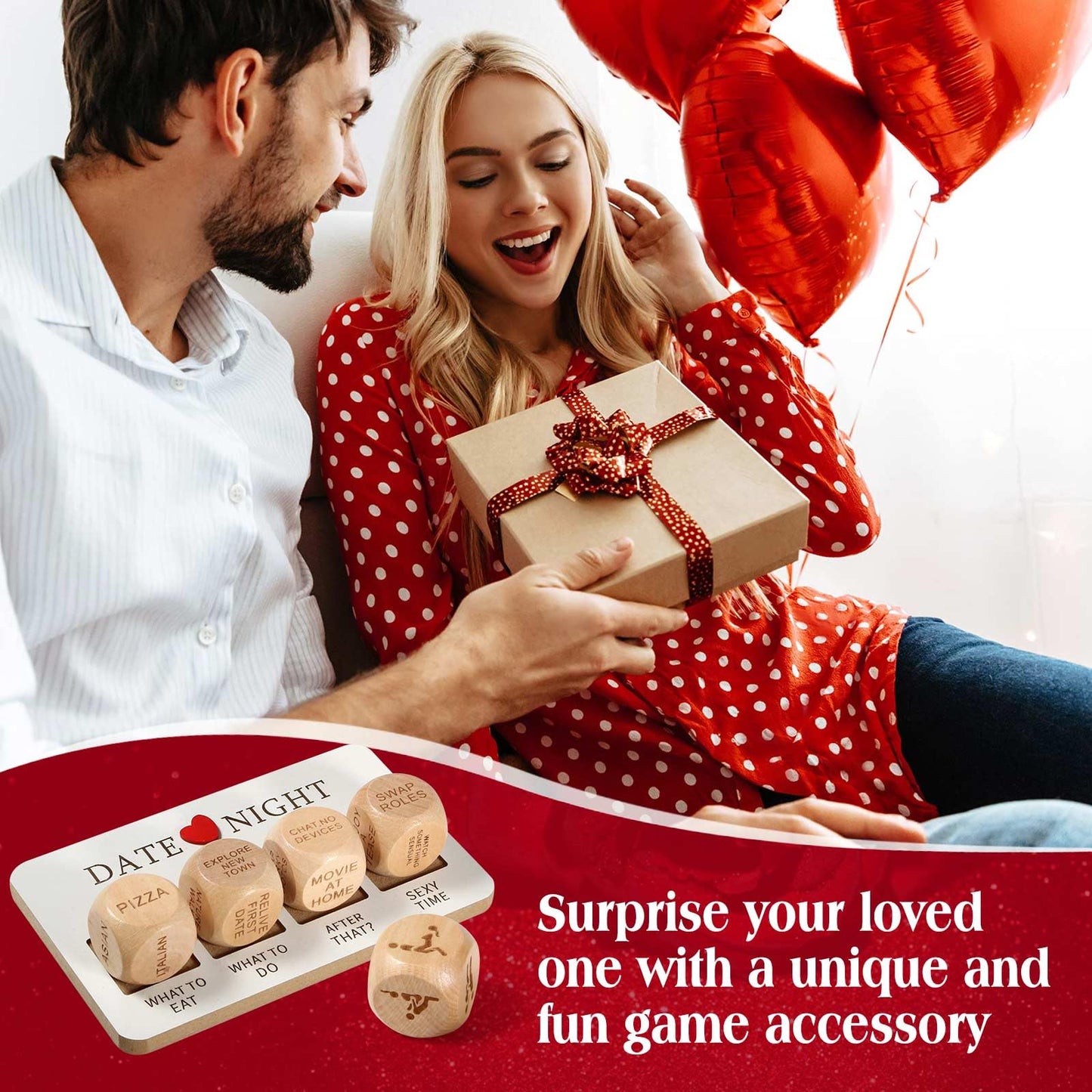 Generic Date Night Dice - Romantic Wooden Decision Dice for Couples, 3.9" x 6.3", Perfect Valentine's Day Gift for Him/Her