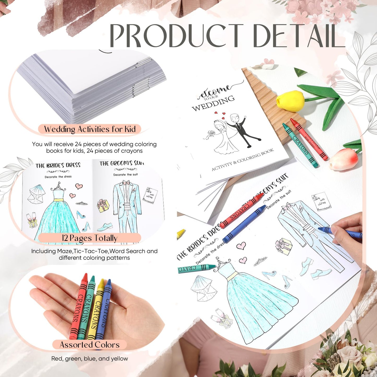 Fullhawl 40 Pcs Wedding Activity Set for Kids Include 20 Wedding Coloring Books 20 Crayons Wedding Gifts Kids Table Activities G