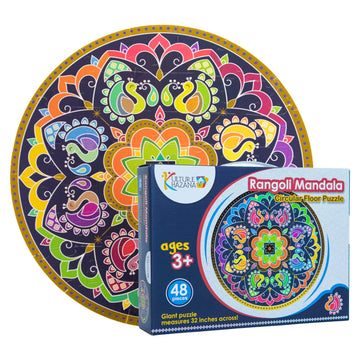 Kulture Khazana Rangoli Mandala Floor Puzzle - 48 Pieces, Cardboard, 32" Colorful Giant Puzzle for Holi & Diwali