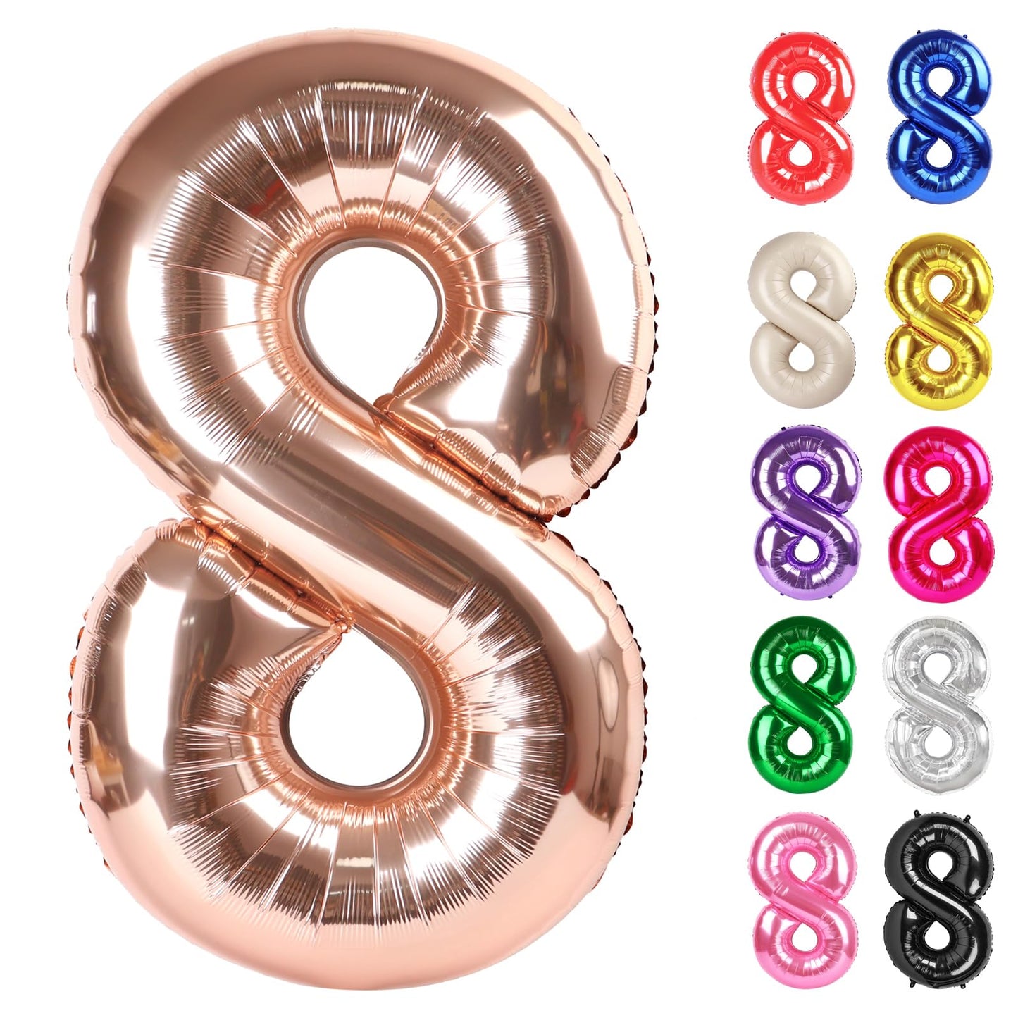 Rose Gold Number 8 Balloon 40 Inch, 8 Balloon Number, 8Th Birthday Decorations, Rose Gold Party Supplies For Boys Girls