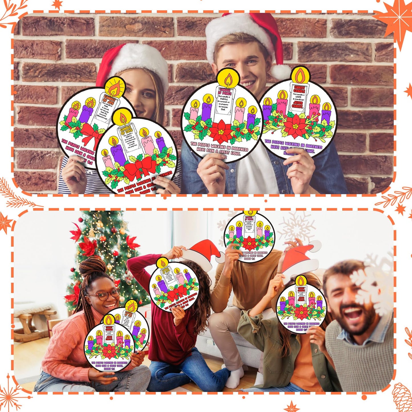 Hollowfly 12 Sets Color Your Own Advent Wreath Crafts DIY Advent Candle Scene with Joy Christ Peace Love Hope Crafts Religious C