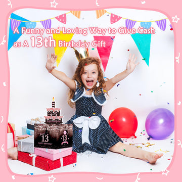 Meiidoshine Sweet 13Th Birthday Money Box For Cash Gift, Surprise Pull Out Money Gift Box With 100Pcs Transparent Bags - Fun Way
