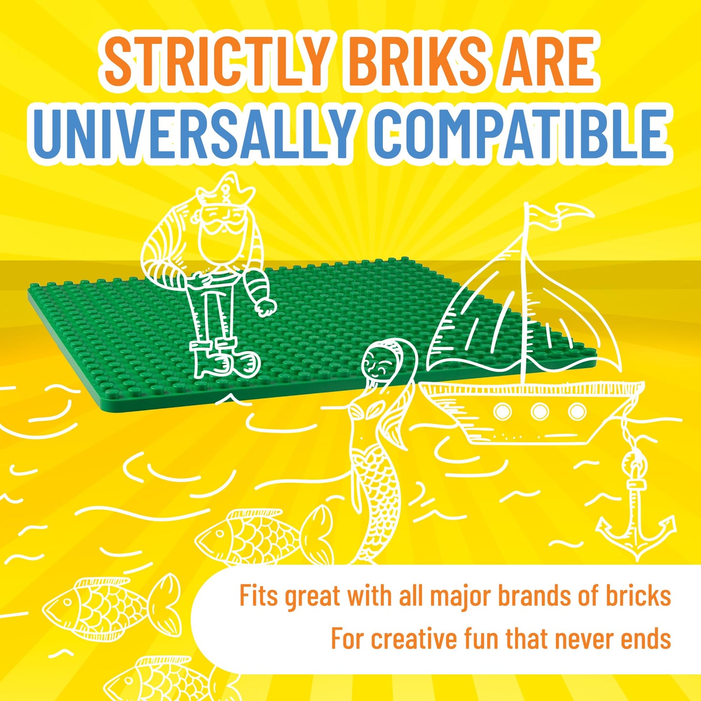 Strictly Briks Compatible With Lego Classic Big Briks Stackable Baseplates, Large Pegs For Ages 3 And Up, 100% Compatible With All Major Brands, Green, 1 Piece, 13.75' X 16.25' Inches