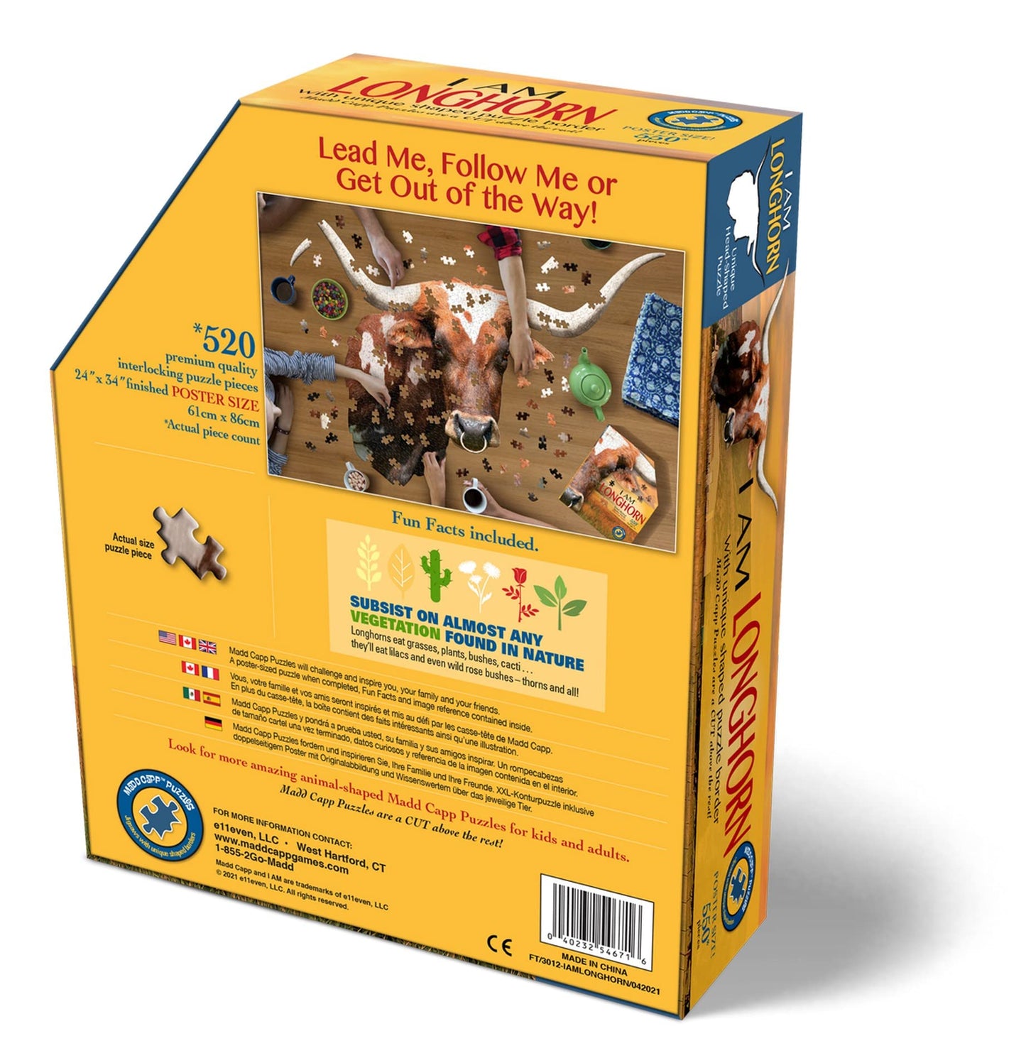 Madd Capp Puzzles - I Am Longhorn - 550 Pieces - Animal Shaped Jigsaw Puzzle